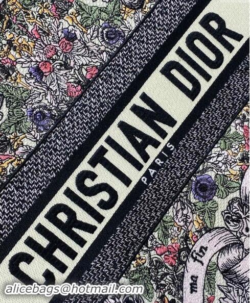 Top Quality Dior Medium Dior Book Tote bag in Latte White Embroidery with Multicolor Dior Around the World Motif D2047 2