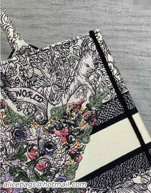 Top Quality Dior Medium Dior Book Tote bag in Latte White Embroidery with Multicolor Dior Around the World Motif D2047 2