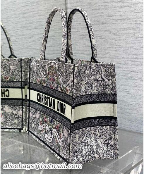 Top Quality Dior Medium Dior Book Tote bag in Latte White Embroidery with Multicolor Dior Around the World Motif D2047 2