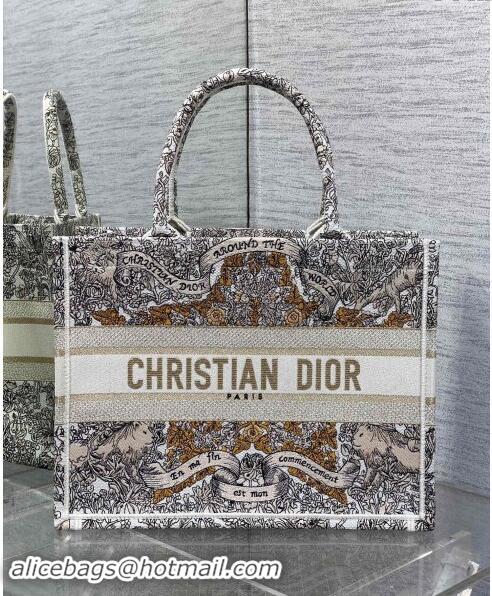 Well Crafted Dior Medium Dior Book Tote bag in Latte Embroidery with Gold-Tone Dior Around the World Motif D2047 2024