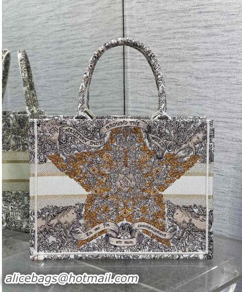 Well Crafted Dior Medium Dior Book Tote bag in Latte Embroidery with Gold-Tone Dior Around the World Motif D2047 2024