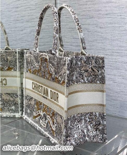 Well Crafted Dior Medium Dior Book Tote bag in Latte Embroidery with Gold-Tone Dior Around the World Motif D2047 2024