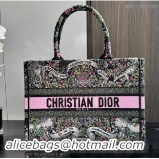 Famous Brand Dior Medium Dior Book Tote bag in Black Embroidery with Multicolor Dior Around the World Motif D2047 2024