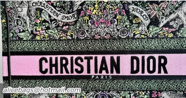 Famous Brand Dior Medium Dior Book Tote bag in Black Embroidery with Multicolor Dior Around the World Motif D2047 2024