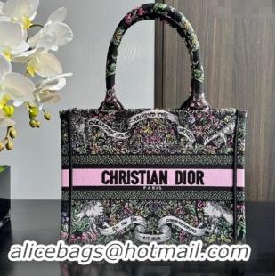 Super Quality Dior Small Dior Book Tote bag in Black Embroidery with Multicolor Dior Around the World Motif D2048 2024