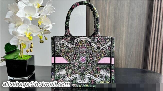 Super Quality Dior Small Dior Book Tote bag in Black Embroidery with Multicolor Dior Around the World Motif D2048 2024