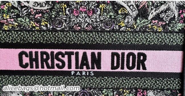 Super Quality Dior Small Dior Book Tote bag in Black Embroidery with Multicolor Dior Around the World Motif D2048 2024