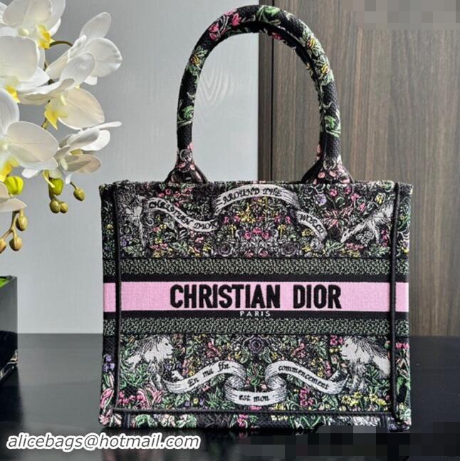 Super Quality Dior Small Dior Book Tote bag in Black Embroidery with Multicolor Dior Around the World Motif D2048 2024