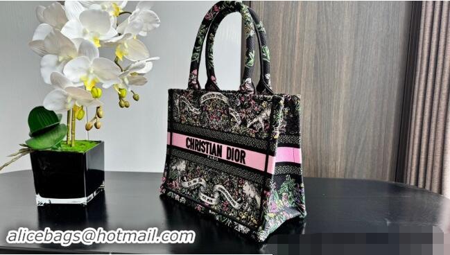 Super Quality Dior Small Dior Book Tote bag in Black Embroidery with Multicolor Dior Around the World Motif D2048 2024