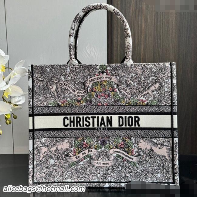 Promotional Dior Large Dior Book Tote bag in Latte White Embroidery with Multicolor Dior Around the World Motif D2049 20