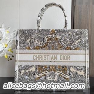 Free Shipping Dior Large Dior Book Tote bag in Latte White Embroidery with Gold-Tone Dior Around the World Motif D2049 2