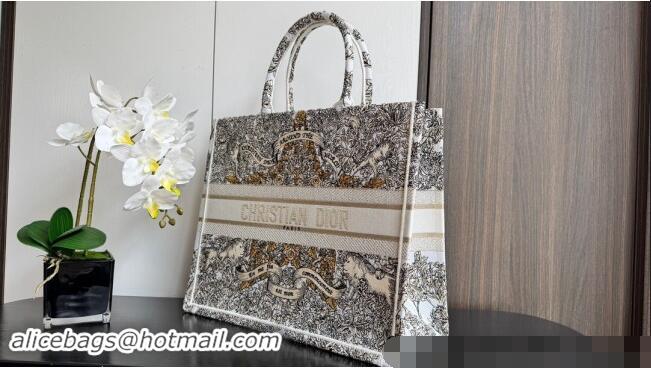 Free Shipping Dior Large Dior Book Tote bag in Latte White Embroidery with Gold-Tone Dior Around the World Motif D2049 2