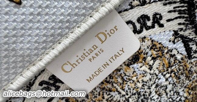 Free Shipping Dior Large Dior Book Tote bag in Latte White Embroidery with Gold-Tone Dior Around the World Motif D2049 2