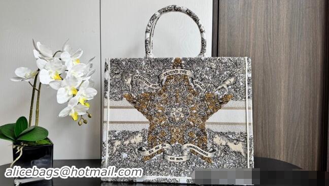 Free Shipping Dior Large Dior Book Tote bag in Latte White Embroidery with Gold-Tone Dior Around the World Motif D2049 2