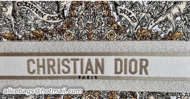 Free Shipping Dior Large Dior Book Tote bag in Latte White Embroidery with Gold-Tone Dior Around the World Motif D2049 2