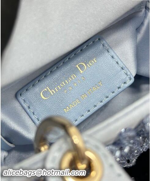 New Design Dior Satin Micro Lady Dior Bag with Beads Bow S0856 Light Blue 2024