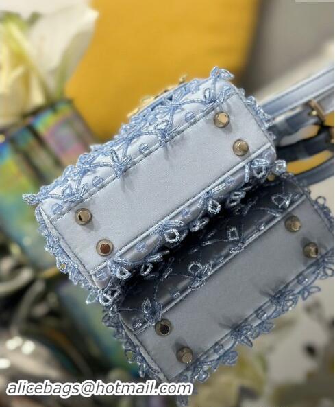 New Design Dior Satin Micro Lady Dior Bag with Beads Bow S0856 Light Blue 2024