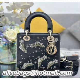 Top Quality Dior Small Lady Dior Bag in Calfskin with Beads Shooting Star D1212 Black 2024