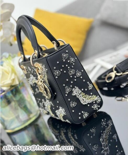 Top Quality Dior Small Lady Dior Bag in Calfskin with Beads Shooting Star D1212 Black 2024