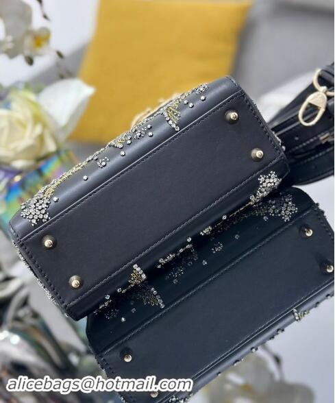 Top Quality Dior Small Lady Dior Bag in Calfskin with Beads Shooting Star D1212 Black 2024