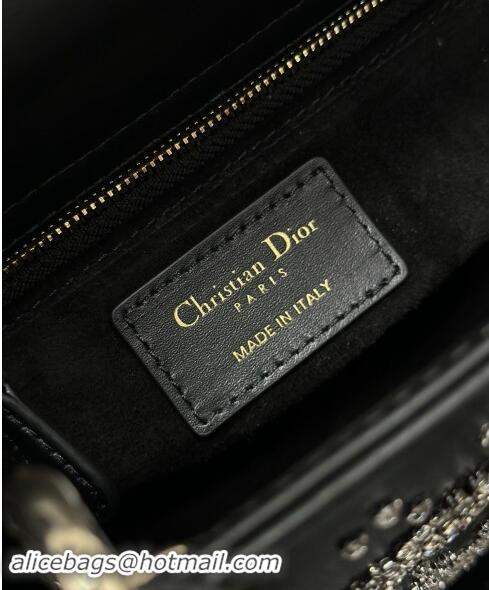 Top Quality Dior Small Lady Dior Bag in Calfskin with Beads Shooting Star D1212 Black 2024