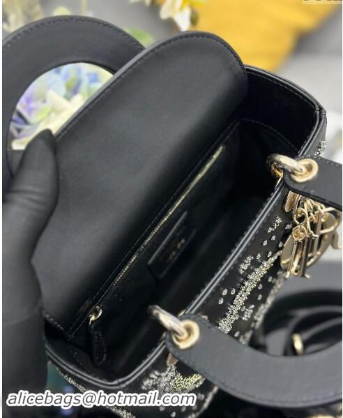 Top Quality Dior Small Lady Dior Bag in Calfskin with Beads Shooting Star D1212 Black 2024