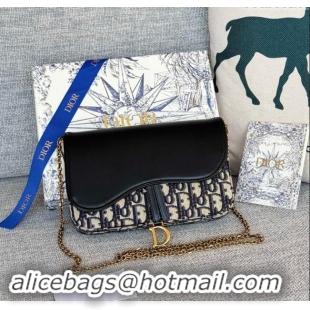 Promotional Dior Medium Saddle Pouch with Chain in Blue Dior Oblique Jacquard and Smooth Calfskin D2074 2024