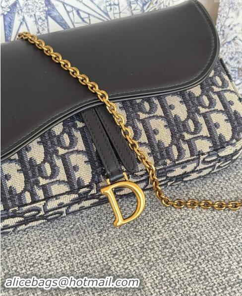 Promotional Dior Medium Saddle Pouch with Chain in Blue Dior Oblique Jacquard and Smooth Calfskin D2074 2024