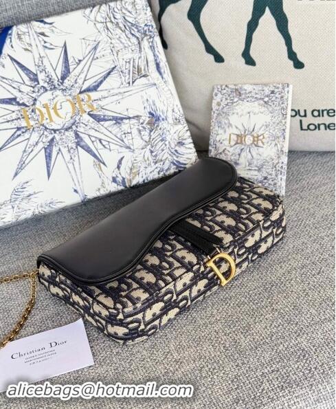 Promotional Dior Medium Saddle Pouch with Chain in Blue Dior Oblique Jacquard and Smooth Calfskin D2074 2024