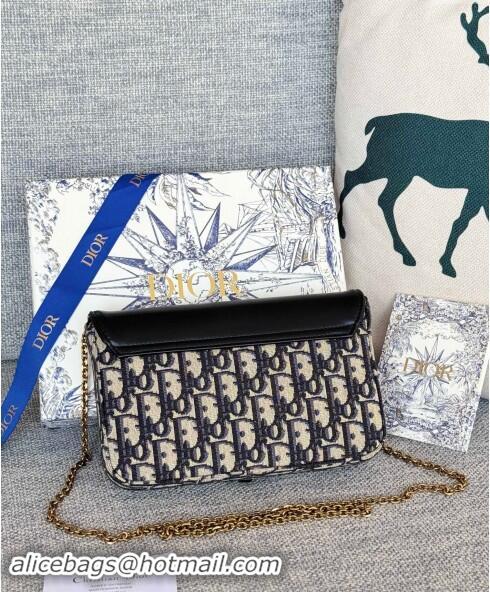 Promotional Dior Medium Saddle Pouch with Chain in Blue Dior Oblique Jacquard and Smooth Calfskin D2074 2024