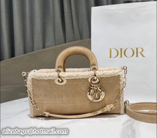 Good Product Dior Lady D-Joy Small Bag in Beige Suede and White Shearling D2062 2024