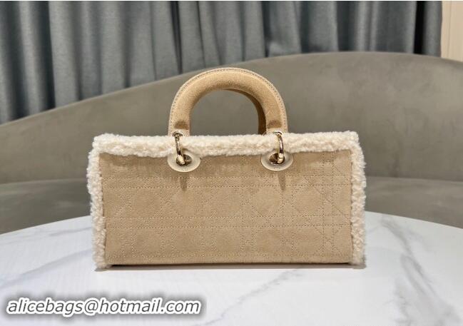 Good Product Dior Lady D-Joy Small Bag in Beige Suede and White Shearling D2062 2024