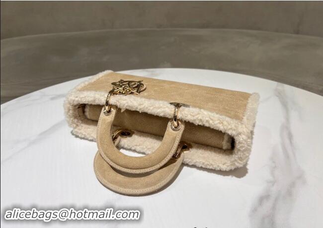 Good Product Dior Lady D-Joy Small Bag in Beige Suede and White Shearling D2062 2024