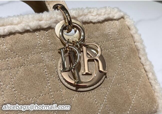 Good Product Dior Lady D-Joy Small Bag in Beige Suede and White Shearling D2062 2024