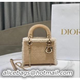 Super Quality Dior Mini Lady Dior Bag in Beige Suede and White Shearling D2063 2024