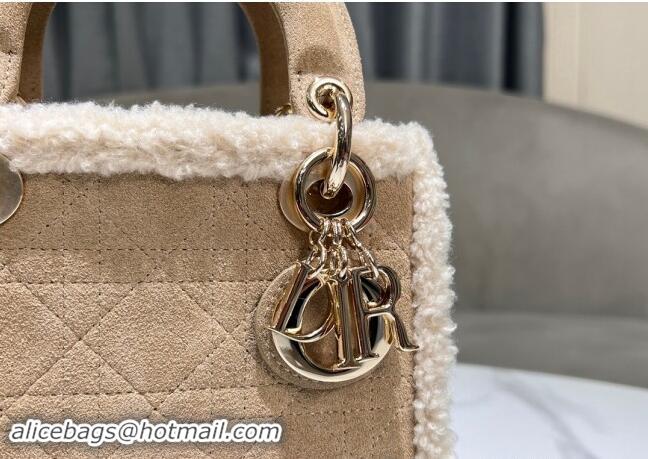 Super Quality Dior Mini Lady Dior Bag in Beige Suede and White Shearling D2063 2024