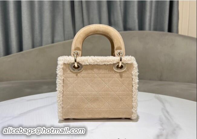 Super Quality Dior Mini Lady Dior Bag in Beige Suede and White Shearling D2063 2024