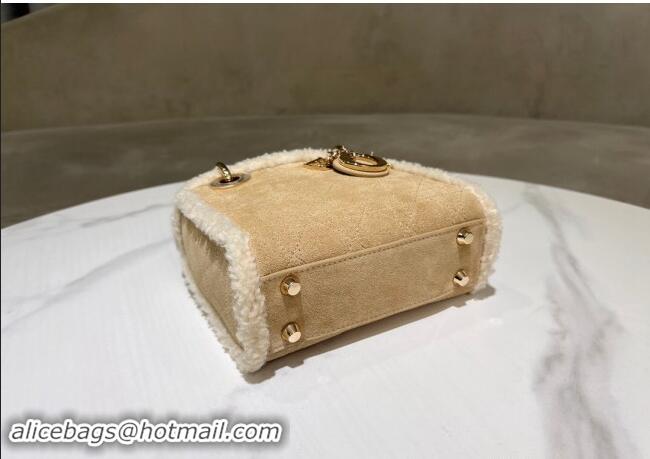 Super Quality Dior Mini Lady Dior Bag in Beige Suede and White Shearling D2063 2024