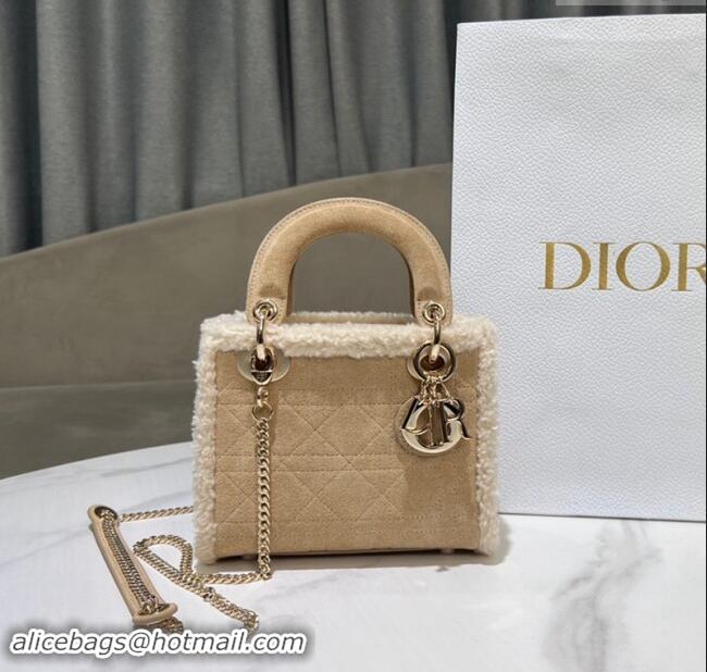 Super Quality Dior Mini Lady Dior Bag in Beige Suede and White Shearling D2063 2024