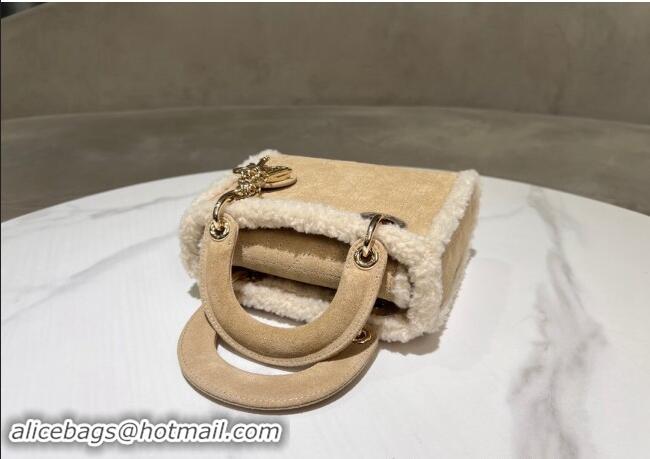 Super Quality Dior Mini Lady Dior Bag in Beige Suede and White Shearling D2063 2024