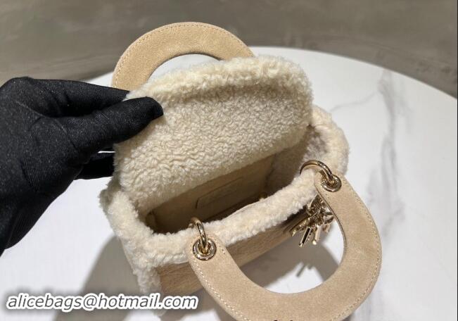 Super Quality Dior Mini Lady Dior Bag in Beige Suede and White Shearling D2063 2024