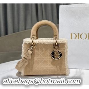 Buy Cheap Dior Lady Dior Small Bag in Beige Suede and White Shearling D2064 2024