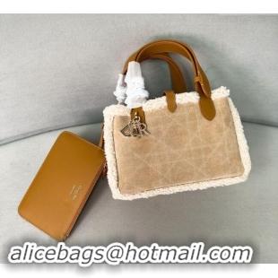 Best Price Dior Small Dior Toujours Tote Bag in Beige Suede and White Shearling D2066 2024