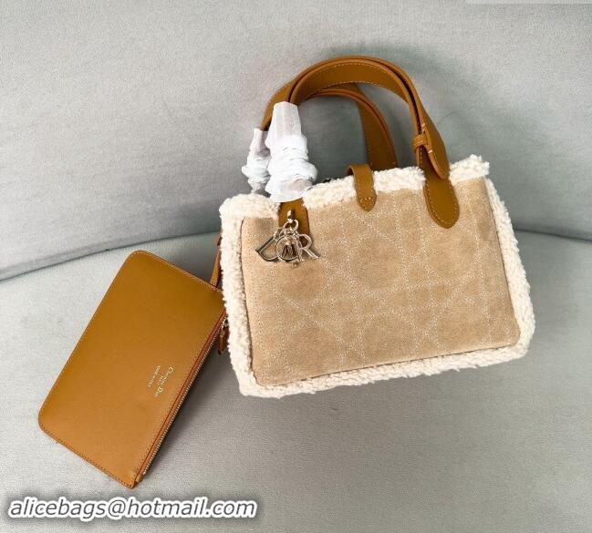 Best Price Dior Small Dior Toujours Tote Bag in Beige Suede and White Shearling D2066 2024