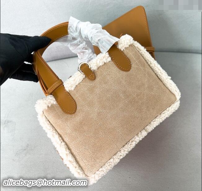 Best Price Dior Small Dior Toujours Tote Bag in Beige Suede and White Shearling D2066 2024