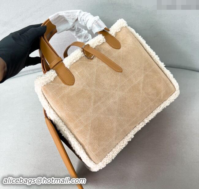 Well Crafted Dior Medium Toujours Tote Bag in Beige Suede and White Shearling D2067 2024