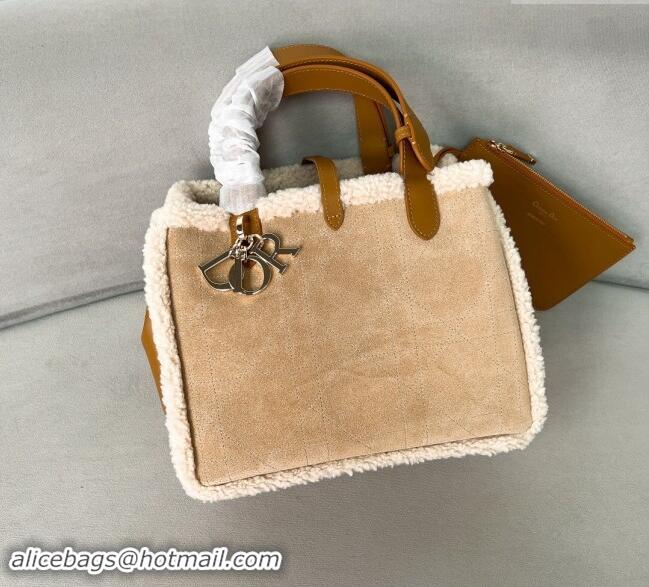 Well Crafted Dior Medium Toujours Tote Bag in Beige Suede and White Shearling D2067 2024