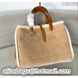 Well Crafted Dior Large Toujours Tote Bag in Beige Suede and White Shearling D2068 2024