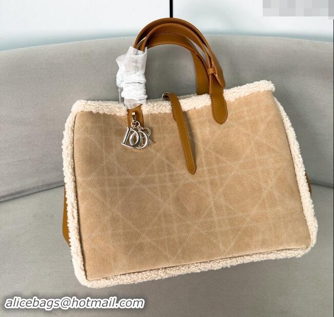 Well Crafted Dior Large Toujours Tote Bag in Beige Suede and White Shearling D2068 2024