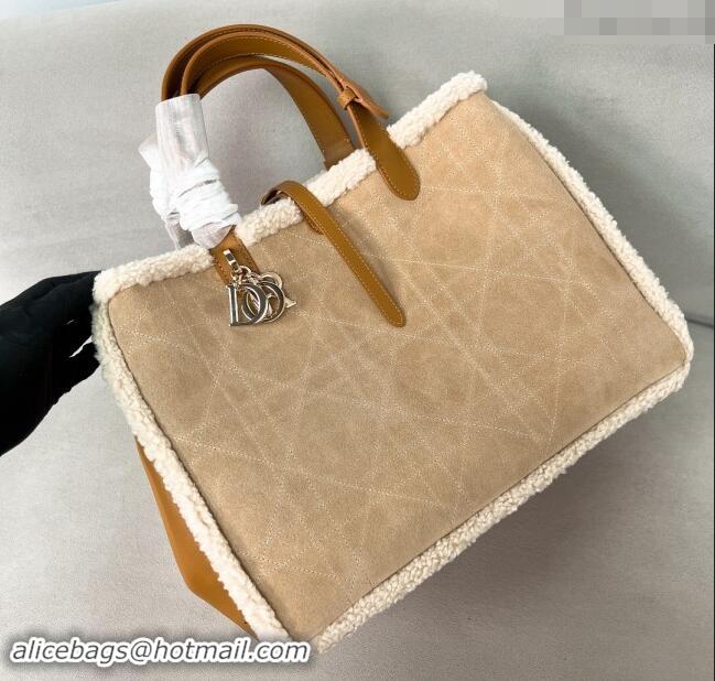 Well Crafted Dior Large Toujours Tote Bag in Beige Suede and White Shearling D2068 2024